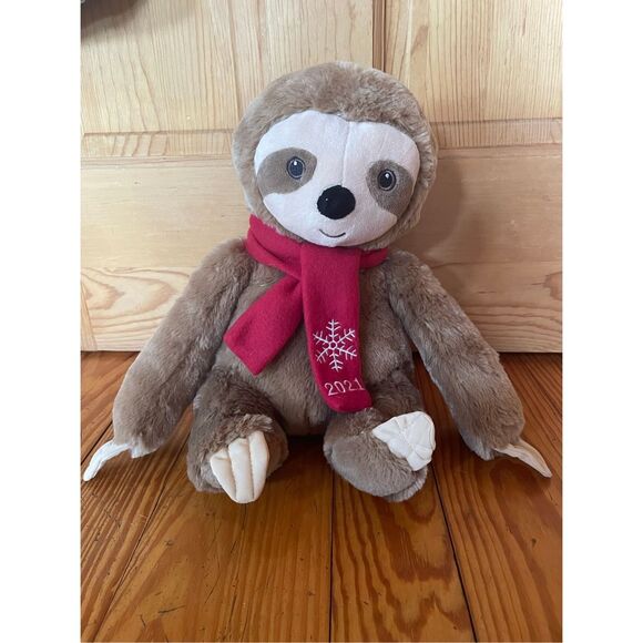 Petsmart Serene Sloth Plush Dog Toy Squeaker 13" Stuffed Animal Red Scarf 2021 - Picture 1 of 4